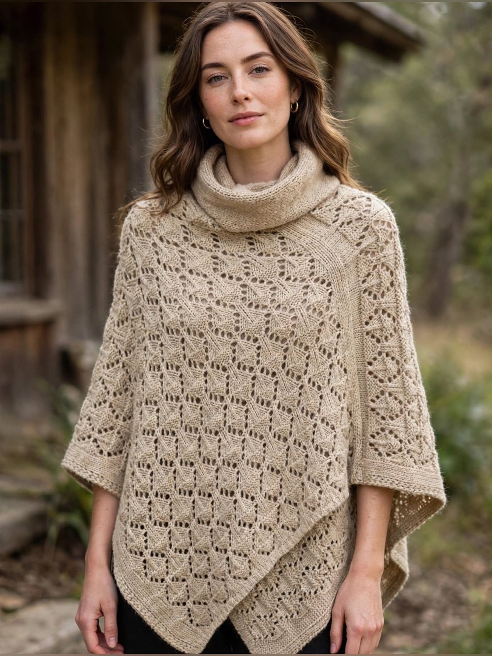 STAMBECCO WOMAN’s PONCHO MADE IN ITALY Neutral TAN SZ S/M